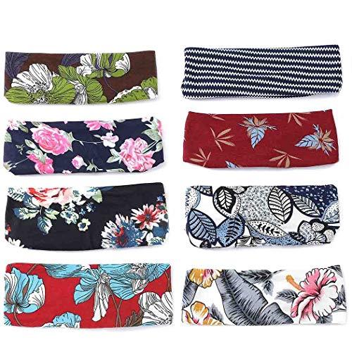 Bohend Bohend 8 Pack Boho Headbands Wide Flower Hair Band Boho Bandeau Stretchy Athletic Daily Use Hair Accessories for Women and Girls (I)