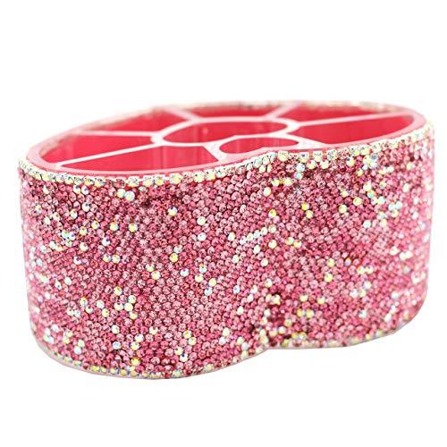 Bestbling Desktop Cosmetic Storage Box 8-hole Heart-Shaped Bling bling Rhinestone Cosmetic Tools storage Box Jewelry Storage Box (Pink)