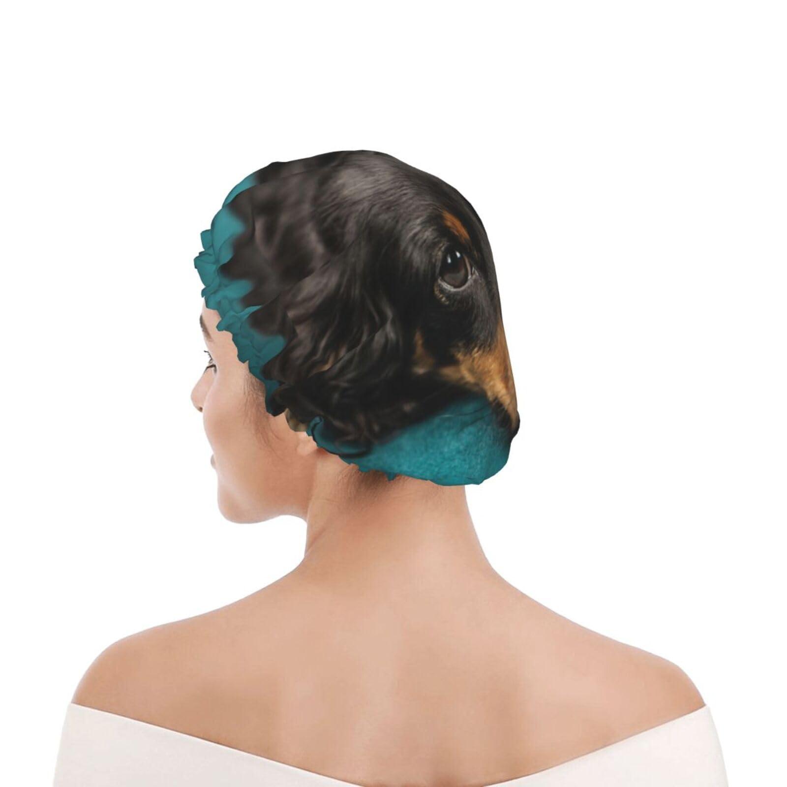 AMAZWI Cute Dog Shower Cap For Women Double Waterproof Layers Bathing Shower Hat Reusable Protection Hair Bath Caps