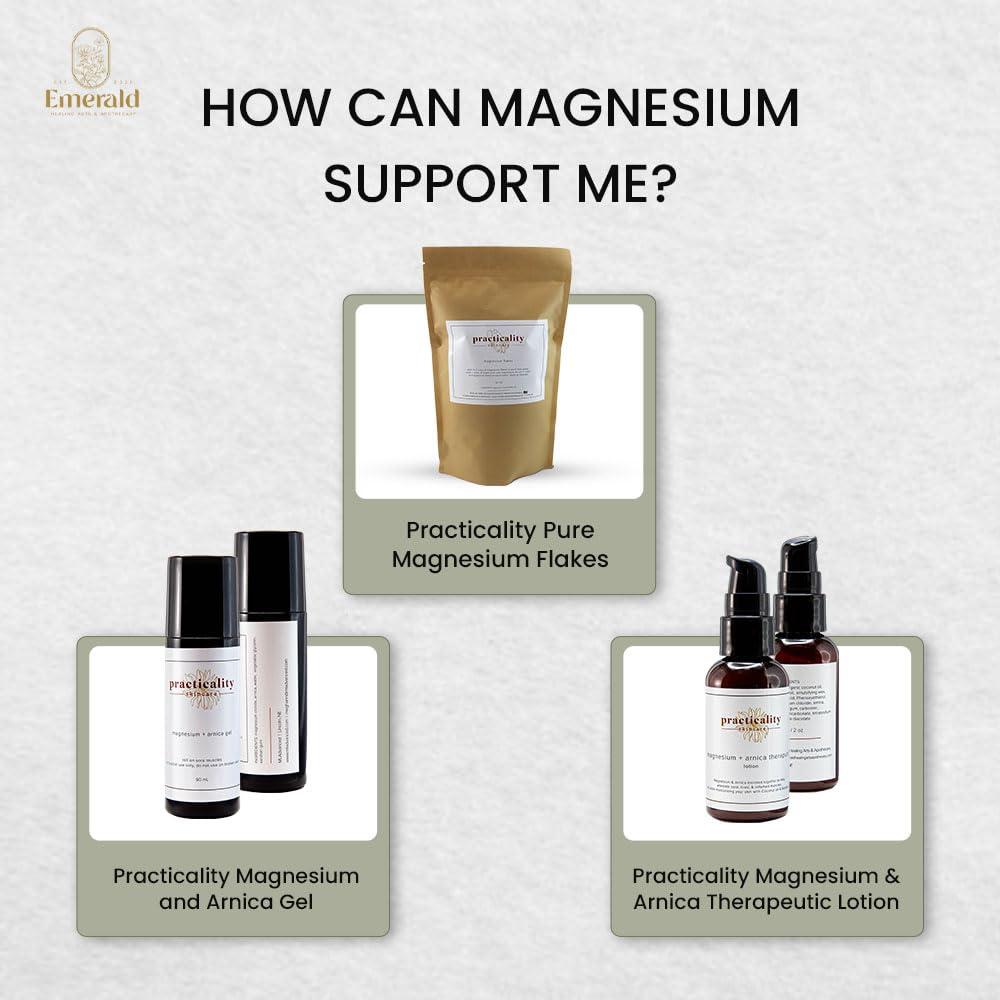 practicality Practicality Magnesium Flakes for Bath |100% Natural USA-Sourced and Manufactured Magnesium Chloride Flakes - Great for Foot & Body Relaxation, Better Absorption Over Epsom Salt | 32 FL OZ | 1 Pc