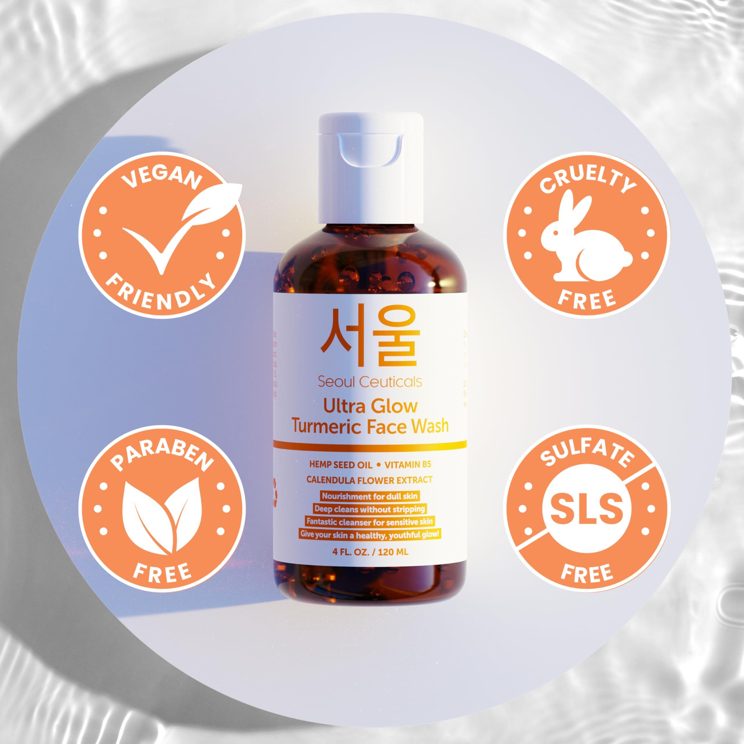 SeoulCeuticals SeoulCeuticals Korean Turmeric Face Wash Cleanser Vegan Cruelty Free Korean Skincare Facial Cleanser K Beauty Skin Care for Dry Sensitive Skin 4oz