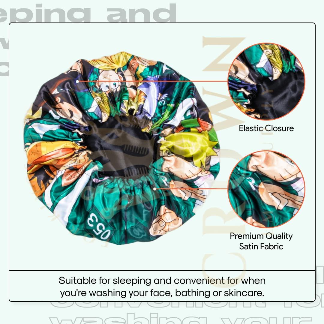 FOR KINGS. BY KINGS CROWN LMTD SUPPLY Large Silky Design Anime Bonnet with Elastic Soft Band Adjustable Women and Men, Comfortable Satin Fabric, SquidB