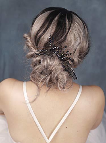fxmimior FXmimior Bridal Hair Accessories Black Hair Comb Gothic Wedding Hair Accessory Black Headpiece Evening Hair Adornment Prom Beaded Bridesmaid gift