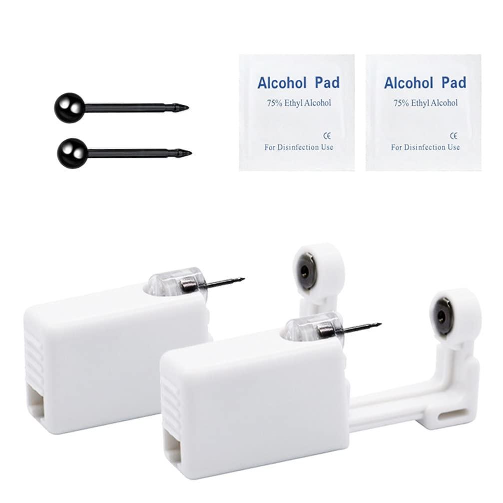 psaakon Self Ear Piercing Kits – 2 Pack Self Ear Piercing Gun, Disposable Ear Pearcings Kit with 3mm Silver Black Gold Ball Earring Studs,Safety Ear Piercing Gun Kit Tool (Black)