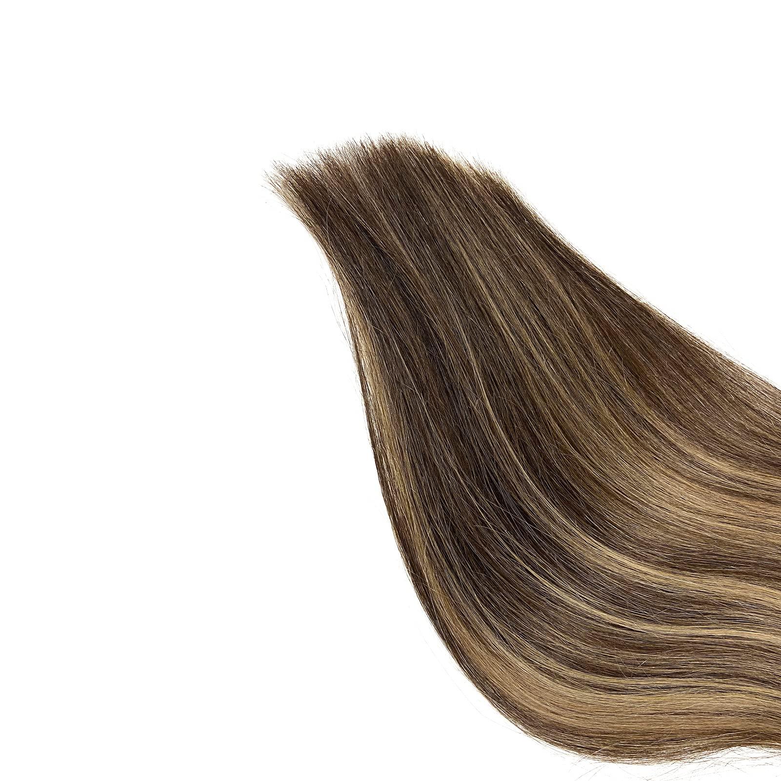 Ubetta Sew in Hair Extensions Real Human Hair,Balayage Weft Hair Extensions Human Hair Dark Brown Highlighted Ash Brown Hair Extensions Human Hair Bundles Hand Tied Weft Hair Extensions Human Hair 22" 120G