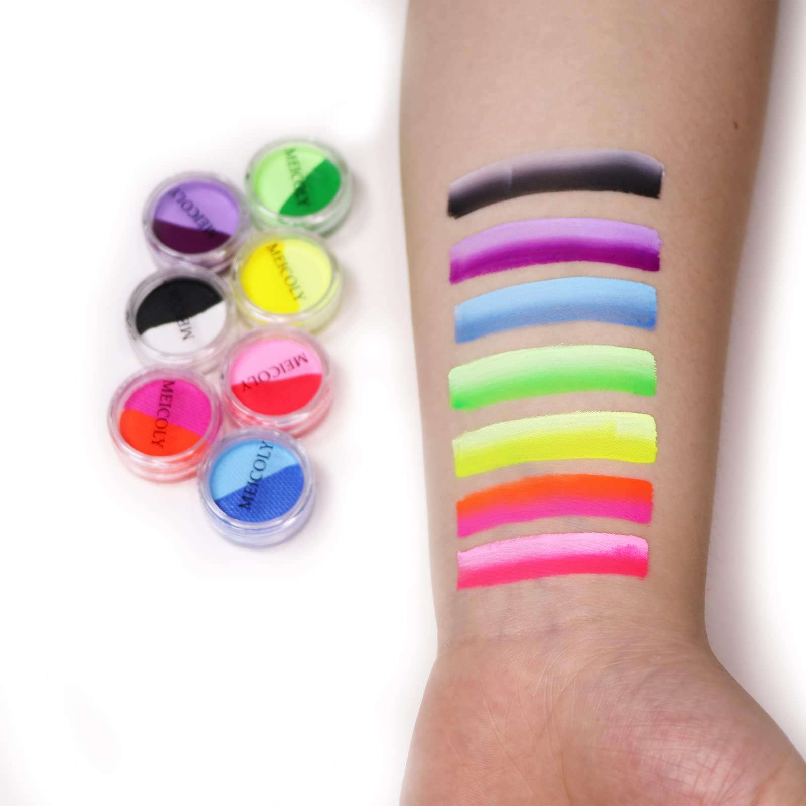 MEICOLY MEICOLY Water Activated Eye Liner 14 Colors,Neon UV Rainbow Face Paint,7 Cakes Duo Color Water Activated Eyeliner,Halloween Hydra Liner,Matte Graphic Eyeliner, Glow Blacklight Black White Body Paint