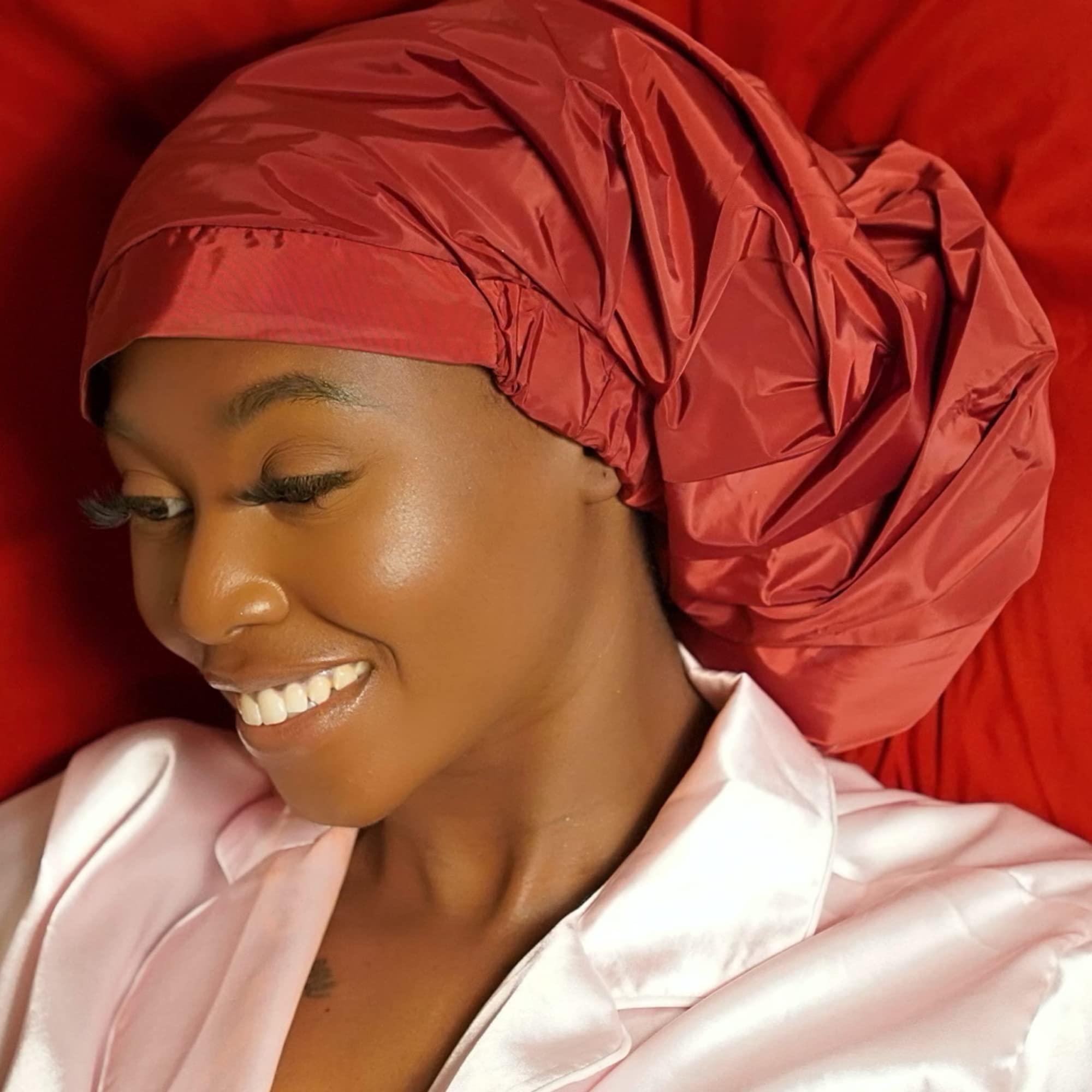 TTAT Try This an That TTAT Shower Cap Jumbo Size for Men & Women With Afro, Long Dreadlocks, Locs, Box Braids, Coily, Voluminous & Long Hair, Waterproof, Washable, Reusable & Adjustable (Maroon)