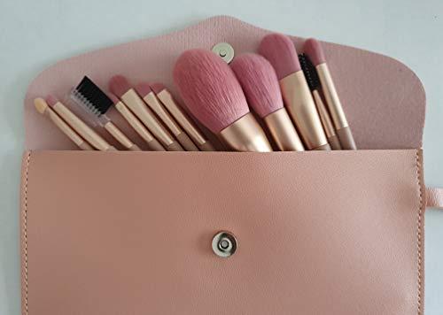 Sazonova Beauty Sazonova Beauty 12 Pcs Vegan Cruelty Free Luxury Wood Handle Pink Make Up Brushes with PU Leather Bag (Pink)