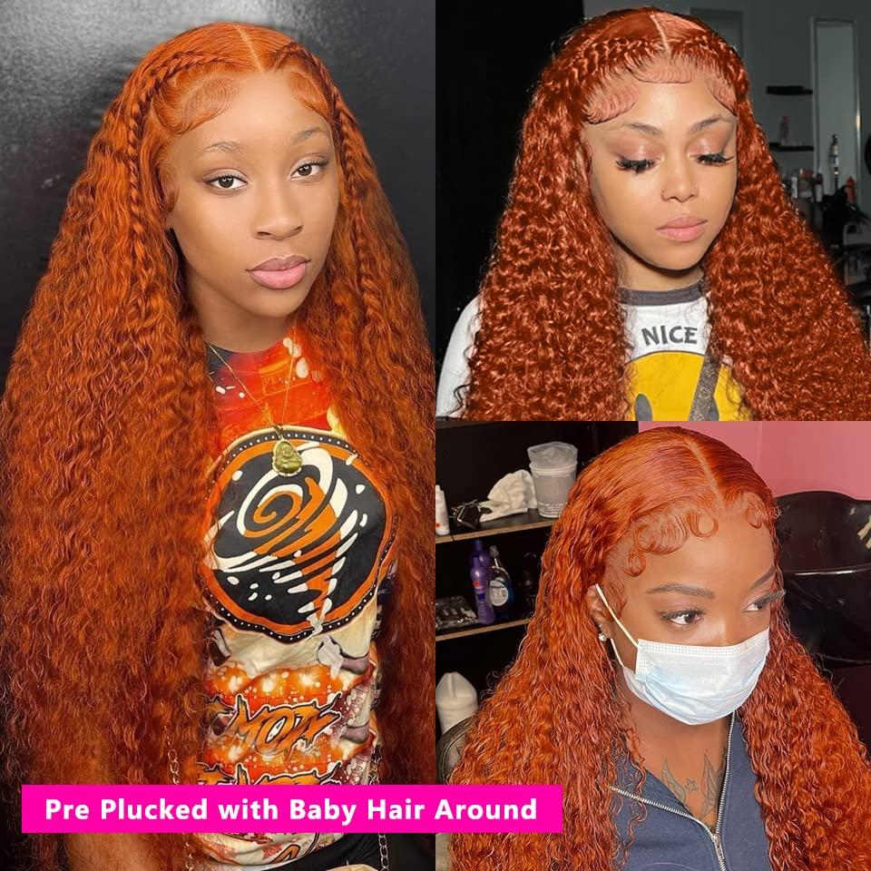 YMS YMS Orange Ginger Wigs for Black Women Human Hair 150% Density Lace Front Wigs Human Hair Glueless Wigs Human Hair Pre Plucked (14 Inch,Orange Ginger)