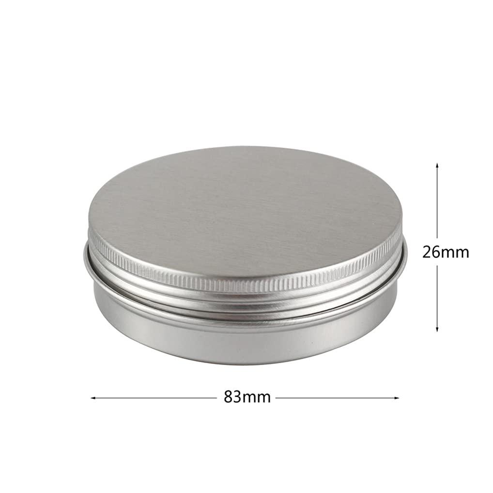 Dlibuy DLIBUY 50 Pcs 100ml 100g Empty Round Silver Aluminum Tin Jars with Screw Lids Cosmetics Lip Balm Containers Pots for DIY Candle, Salve Powder, Crafts, Storage Cans 3 Alu Spoon, 50 Labels