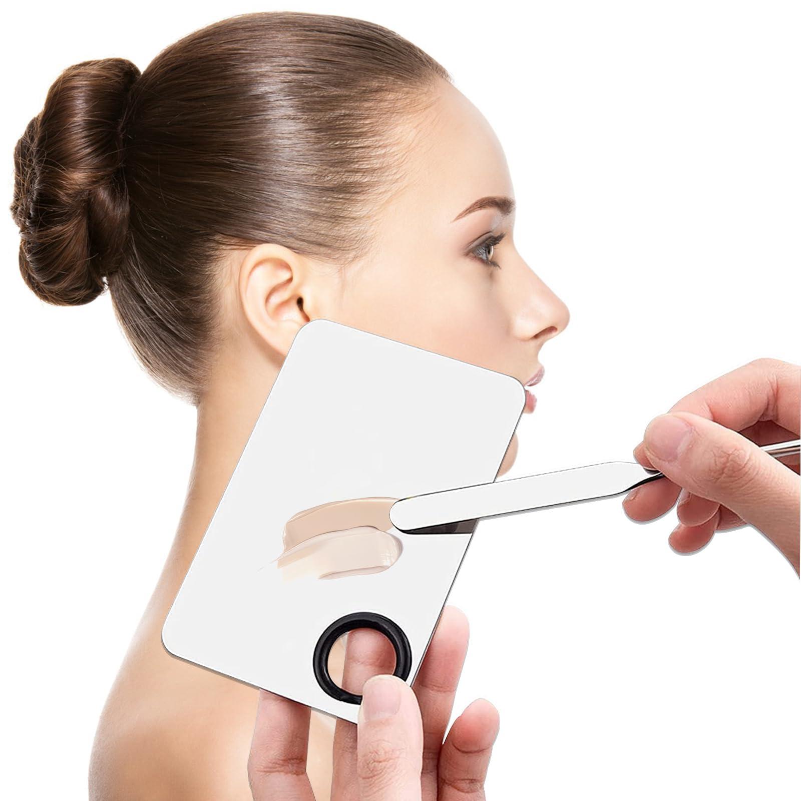 Huakaile 3 Pcs Makeup Foundation Spatula Spoon Tool Set, Make Up Mixing Palette Tray, Stainless Steel Skin Care Spatula, Cosmetic Scoop Scraper for Skincare Face Eye Cream (Silver)