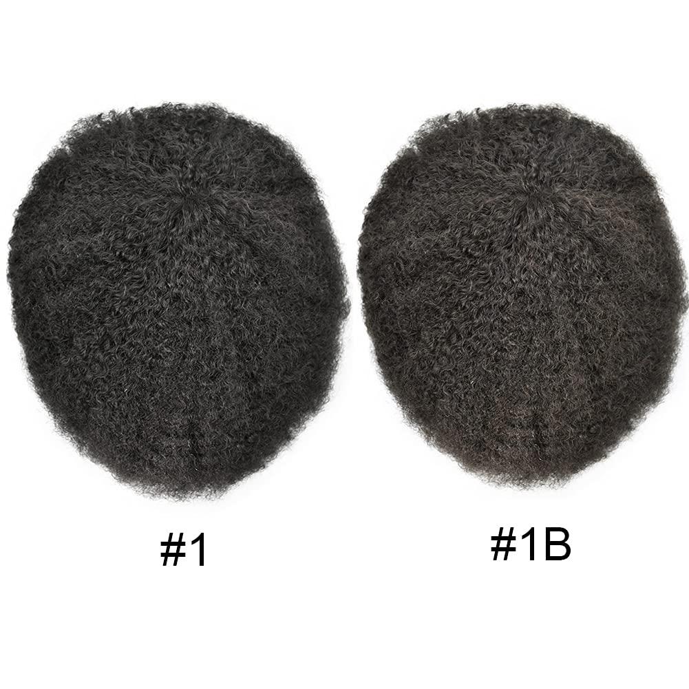 JUST HAIR French Lace Afro Hair Units for Black Men Hair Piece for African American Men Afro Wave Mens Toupee (8x10\'\'-120% Medium Light to Medium Density, 1# Jet Black-4mm afro tight curl)