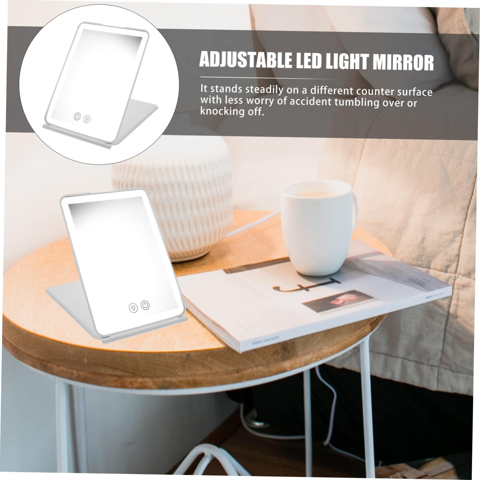 PAMINGONO PAMINGONO Simple Makeup Mirror Chic Table Mirror White LED Lights for Girls Desk Top Easy to Carry