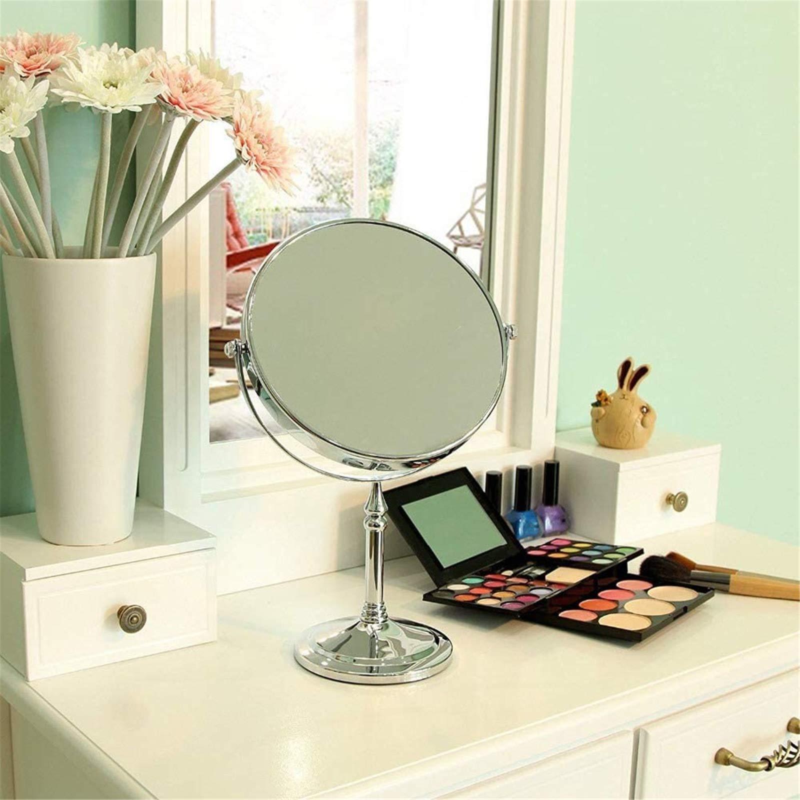 DMNSDD Countertop Makeup Mirrors, 8 inch Double Sided Brass Magnifying Mirror, Tabletop 360 Swivel Cosmetic Vanity Shaving Mirrors,Chrome,7X