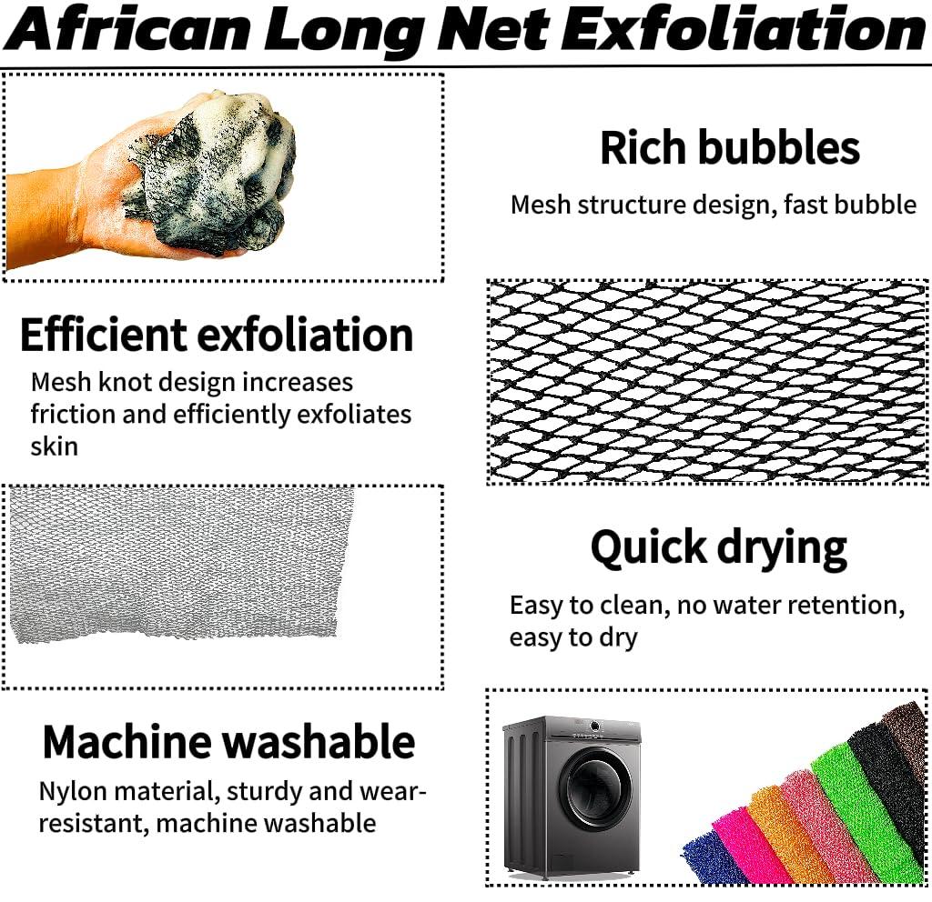 SPMKTBOZAI SPMKTBOZAI African Net Sponge Authentic, African Exfoliating Sponge Real African Net Black Owned, African Bath Sponge Back Scrubber, Body Exfoliator Shower Bath Accessories (Black)
