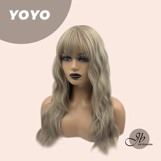 JBEXTENSION JBEXTENSION 23 Inch Gray Wavy Wig YOYO with Bangs Long Bodywave Wear and Go Glueless Party Cosplay Halloween Wigs for Women Natural Synthetic Wigs Daily Use (pelucas de cabello natural)