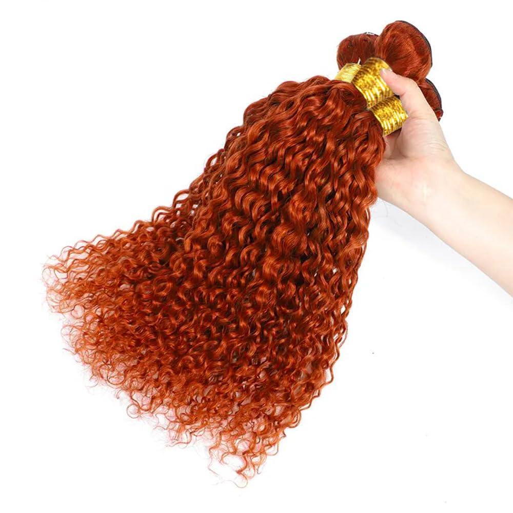 SUHKRPT Color 350 Bundles Human Hair Ginger Curly Wave Human Hair Bundles Color 350 Curly Wave Bundles Human Hair 3 Bundles 18 18 18 Inch Ginger Orange Bundles