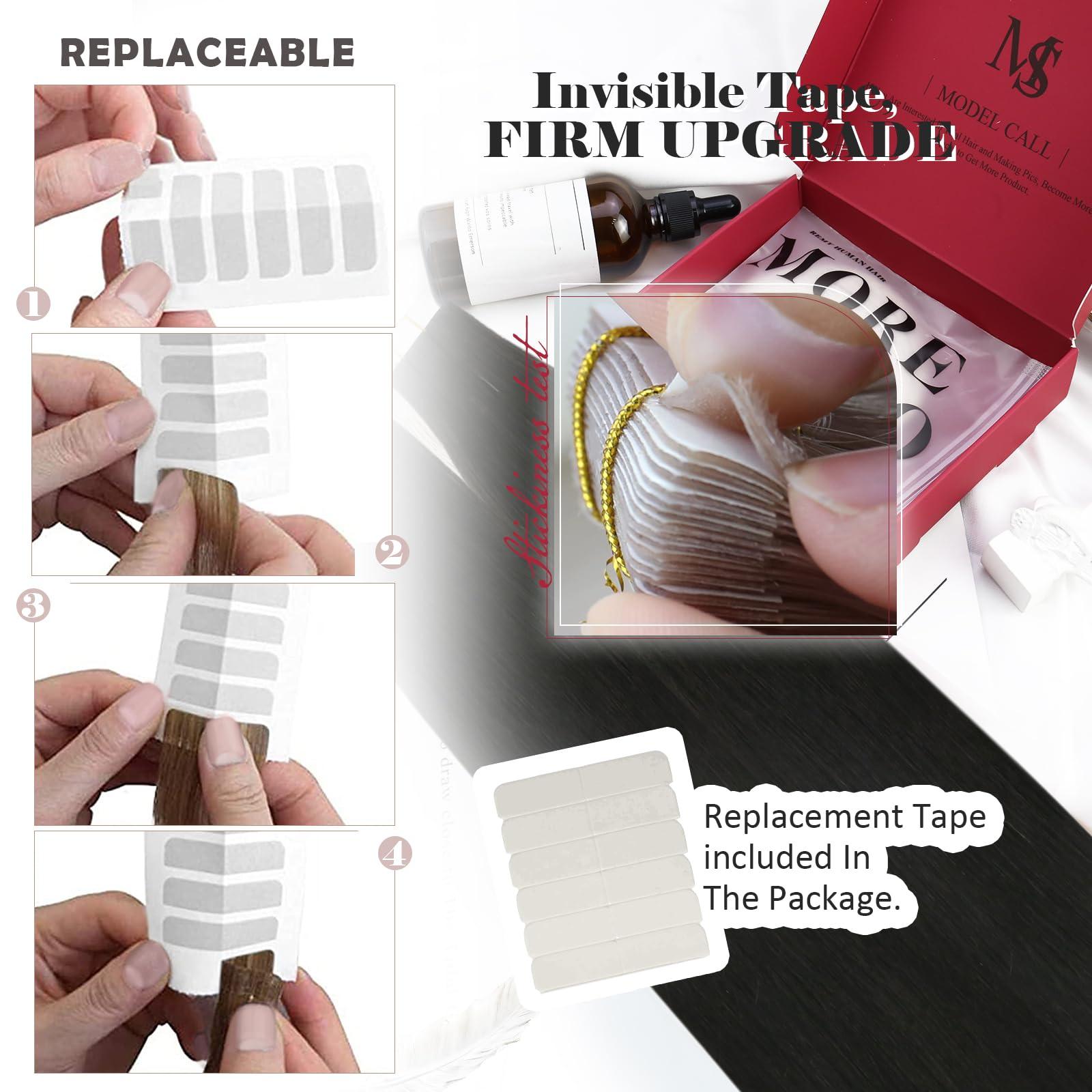 Moresoo Moresoo Tape in Hair Extensions Human Hair 24 Inch 40Pcs Natural Black Hair Extensions Human Hair Tape in 100g Seamless Invisible Tape in Hair Extensions Human Hair #1B