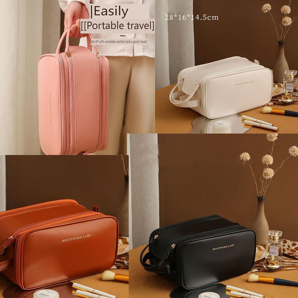 ZLWEI ZLWEI Luxorluxe Makeup Travel Bag,Luxor Luxe Large Capacity Travel Cosmetic Bag, PU Leather Three Layers Makeup Travel Bag (black)