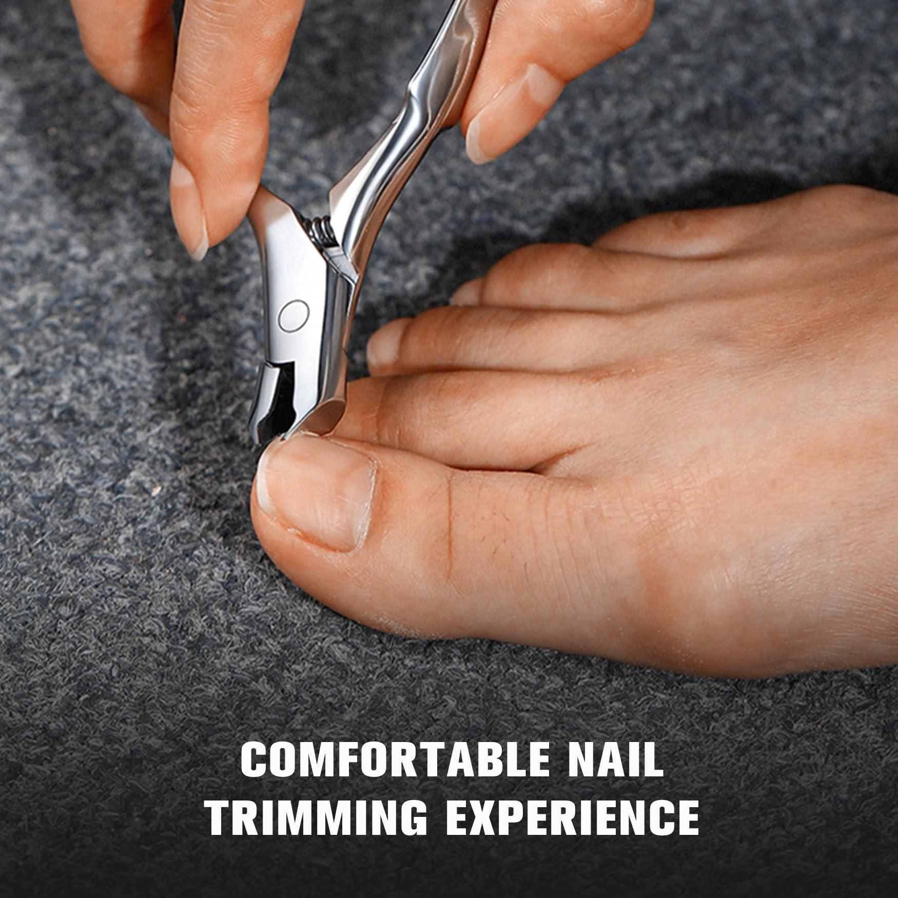 FERYES FERYES Wide Jaw Thick Toenail Clippers Thick Toenails - Precision Stainless Steel Toe Nail Clippers for Thick Nails for Seniors with Catcher - Silver