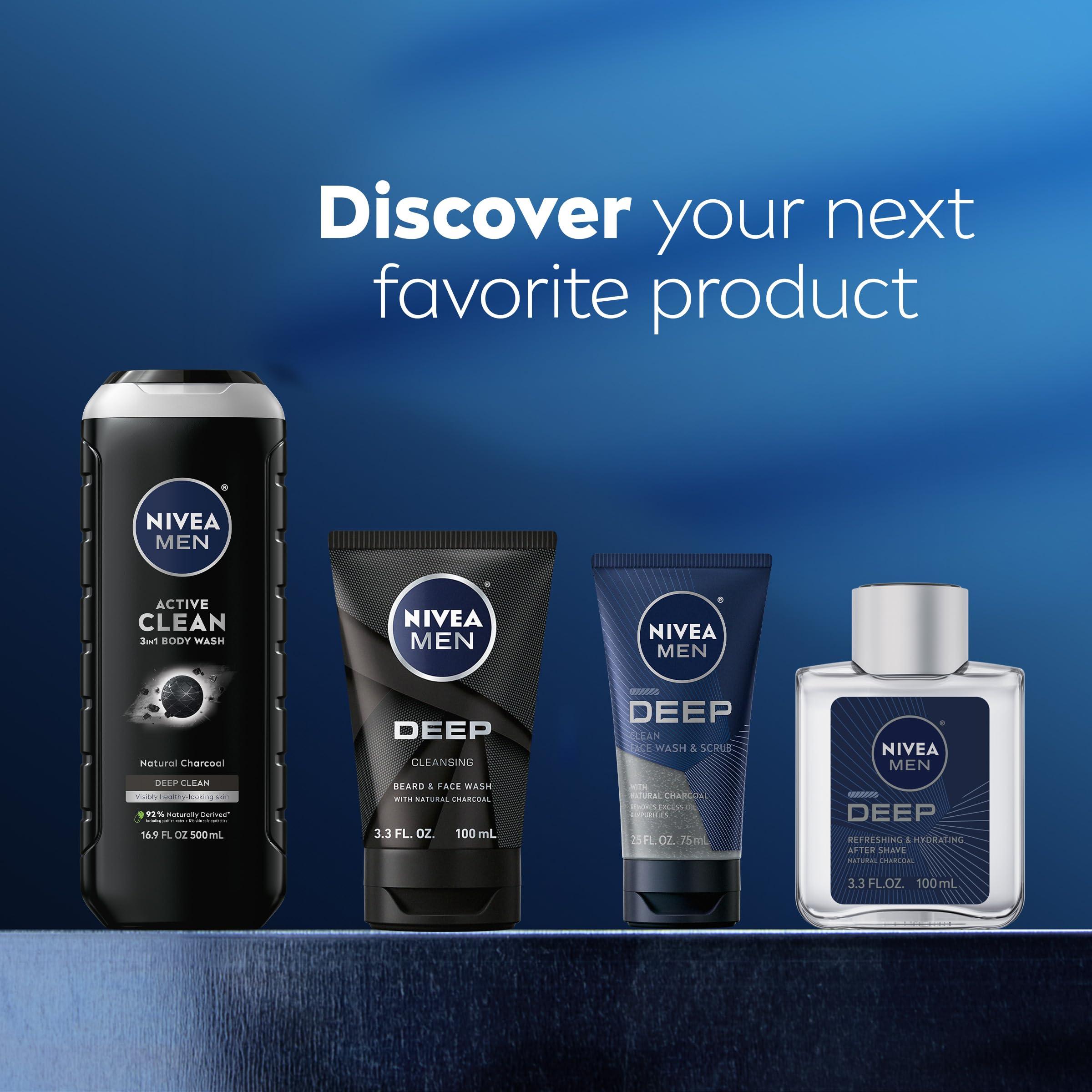 Nivea Men Nivea Men Deep Clean Face Wash and Scrub With Natural Charcoal, Exfoliating Face Wash for Men Removes Excess Oil, Dirt and Impurities, Beard Friendly, 2.5 Fl Oz Tube, Pack of 3