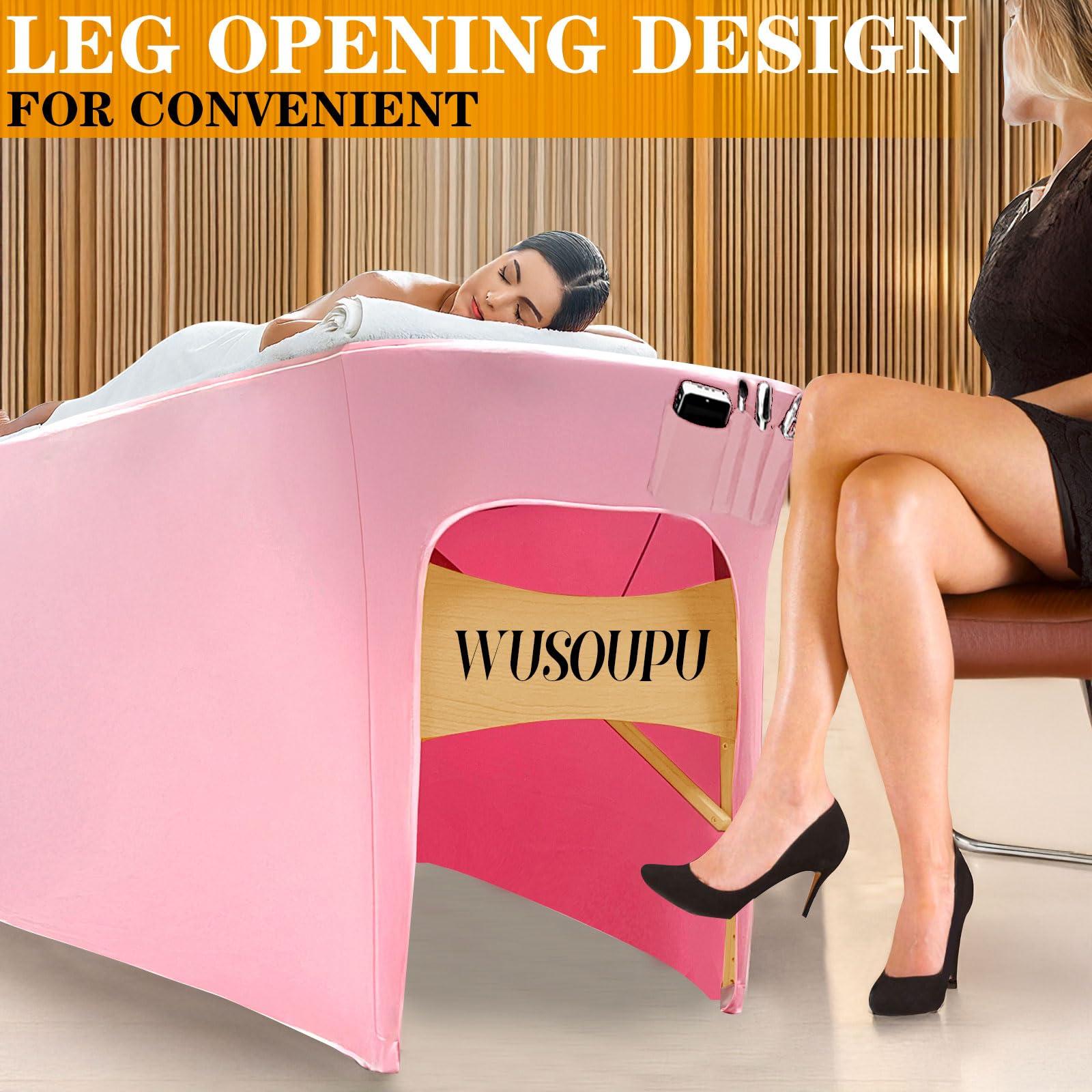 WUSOUPU Wipeable Lash Bed Cover PU Leahter Massage Table Cover with Storage Pocket, Reusable Massage Bed Cover Pink Spa Bed Cover High Elasticity Wax Bed Cover for Esthetician (6FT, Pink)