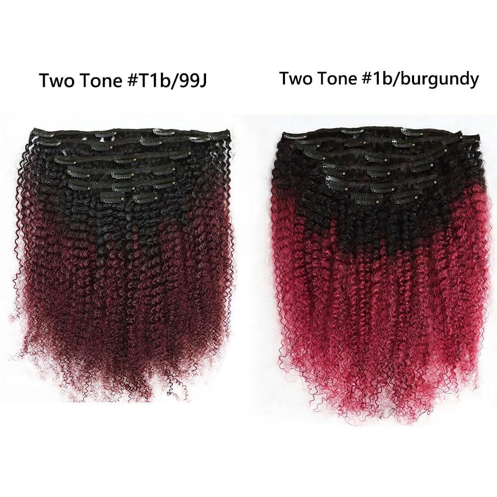 Kiss darling LASHES Afro Kinky Curly Clip in Hair Extensions Remy Brazilian Human Hair 4B4C for Women Two Tone T#1B/burg Kinky Curly Clip Ins Human Hair Extensions 26\"inch 120g