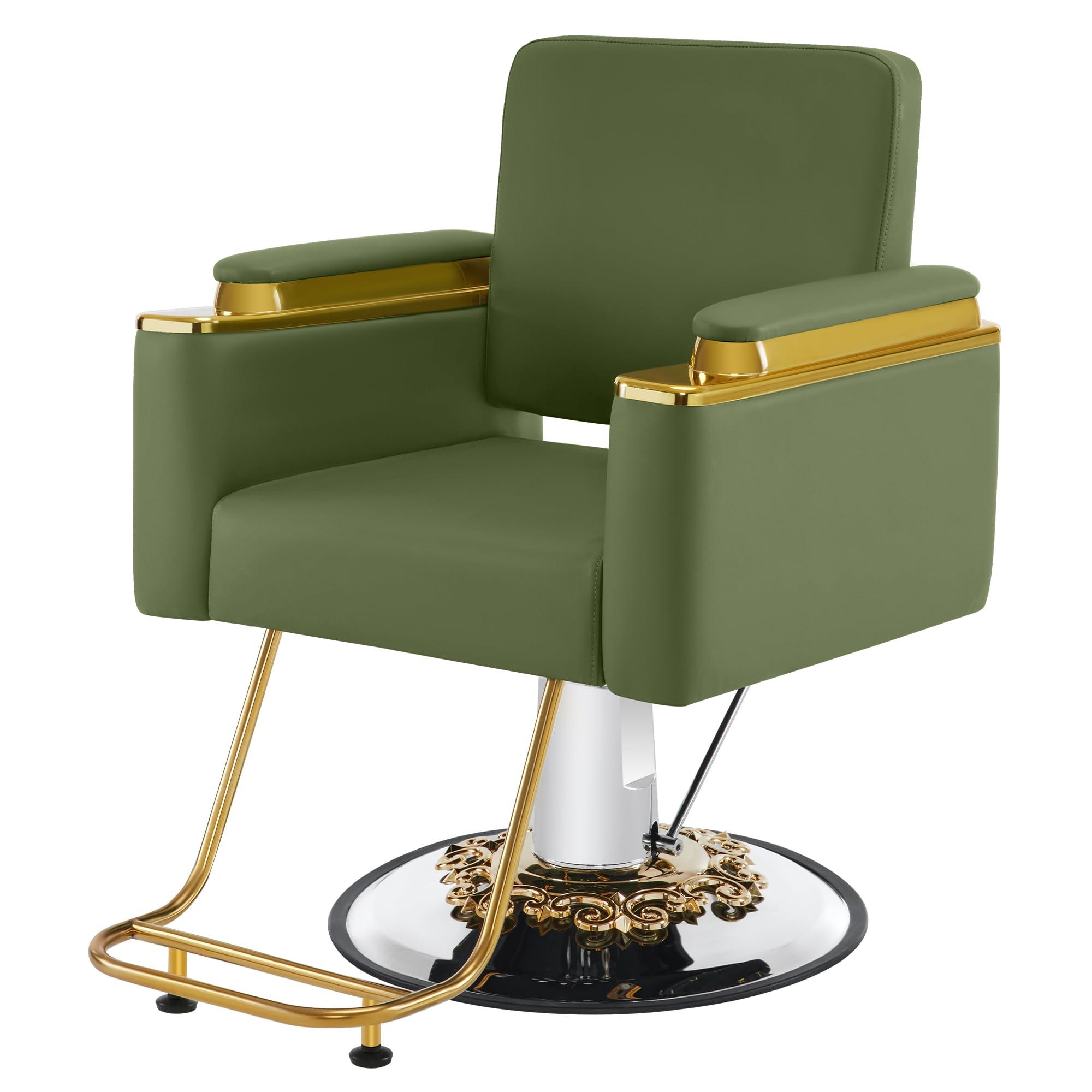 BarberPub BarberPub Luxurious Salon Chair, Height Adjustable Gold&Green Salon Beauty Spa Styling Equipment, 440lbs Hydraulic Pump for Hair Stylist, Barber Shops&Beauty Salons 8633 (Green)