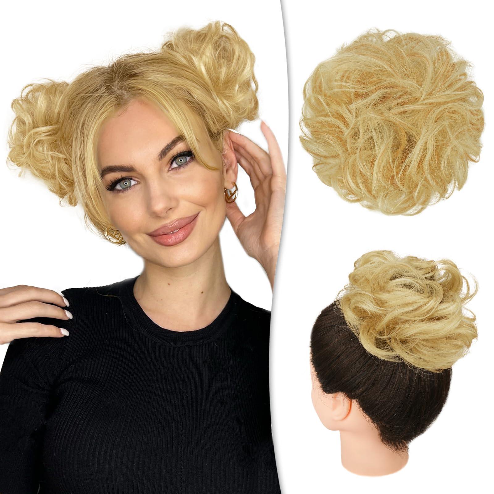 RUWISS RUWISS Messy Bun Hair Piece 100% Human Hair Messy Rose Bun Hair Buns Hair Piece for Women Real Hair Scrunchies Updo Hair Pieces Bun Extension Ponytail Messy Hair Bun (Golden Blonde)