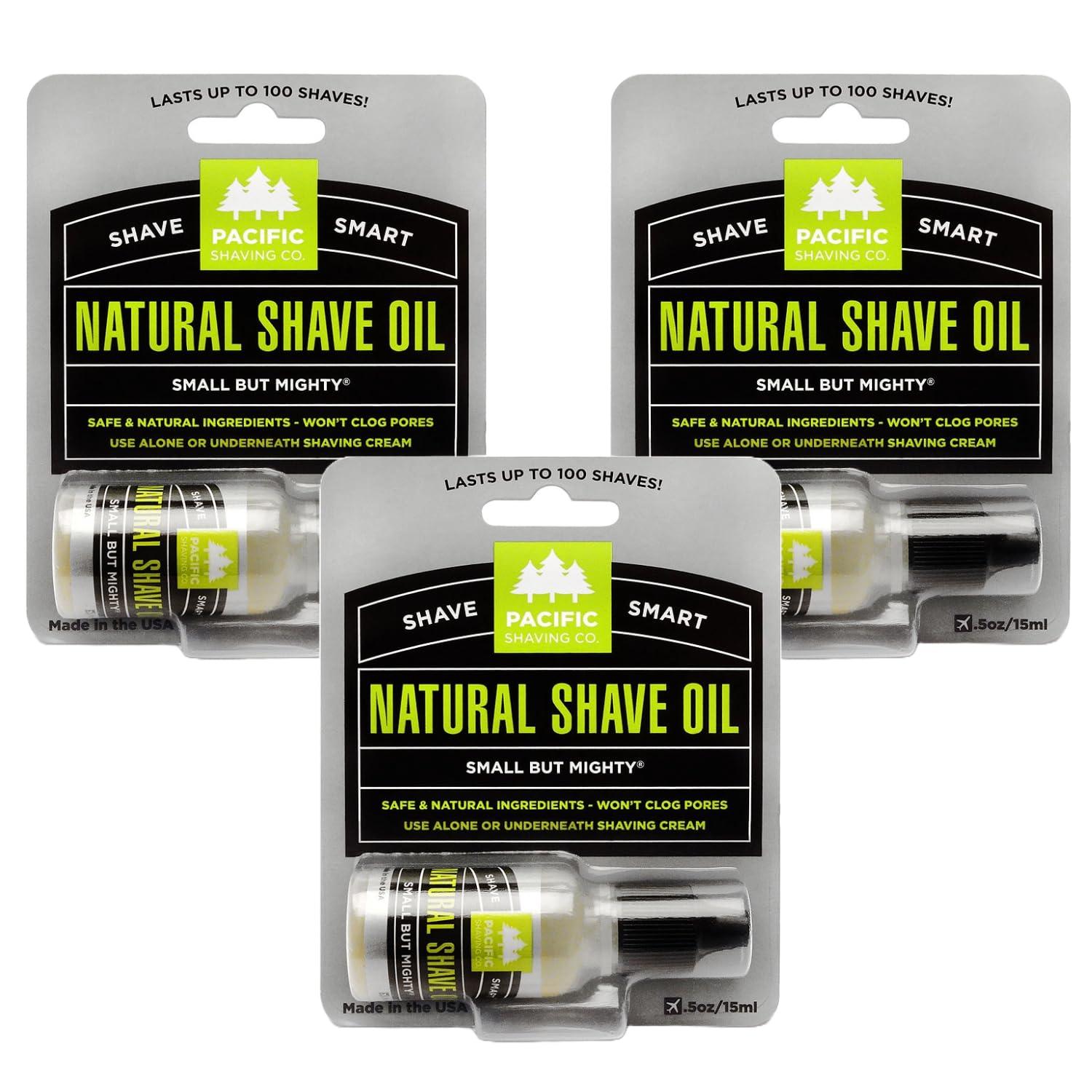 Pacific Shaving Company Pacific Shaving Company Natural Shaving Oil - Eliminates Cuts, Nicks, & Razor Burn, Soothes & Moisturizes Skin, Reduces Irritation, with Natural & Organic Ingredients, Made in USA, 5 oz (3-Pack)