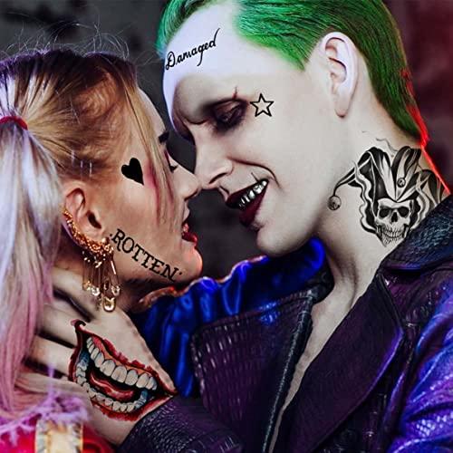 Goromon GOROMON 6 Sheets 3D Joker Tattoos Stickers, Halloween Damaged Joker Temporary Tattoos For Women Men Adults Hand Face, Halloween Makeup Kit Costume Party Rave Accessories Clown Prison Rapper Prisoner F