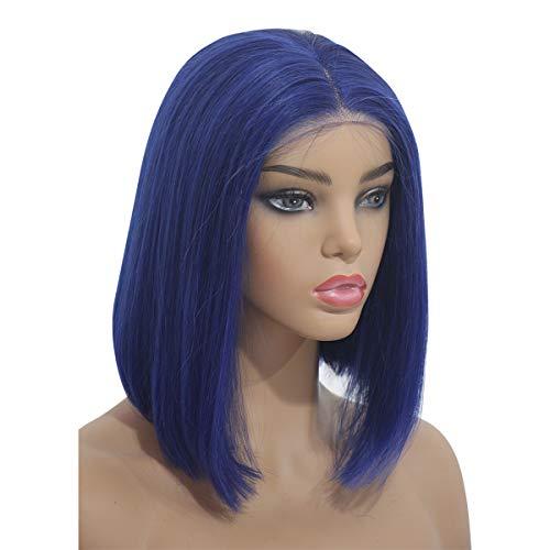 Loviness Biena Loviness Lace Front Human Hair Bob Wigs Short Straight With Baby Hair Blue 180% Density 13x4 Lace Frontal Glueless Pre Plucked Wig for Black Women (12 inches)