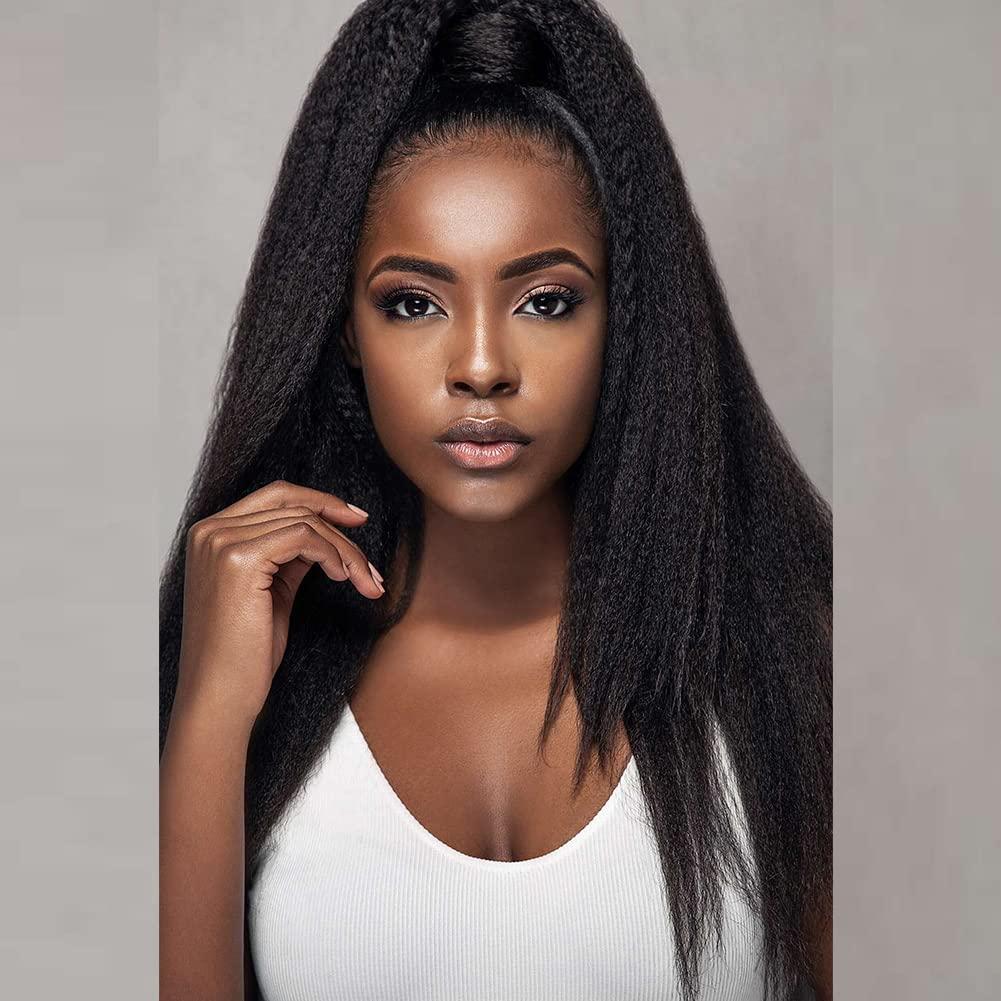 Prime Kitty 26 Inch Kinky Straight 360 Lace Frontal Wig Full Lace HD Transparent Lace Front Wigs Human Hair For Black Women Brazilian Virgin Human Hair Wigs Pre Plucked 180% Density With Baby Hair Bleached Knots