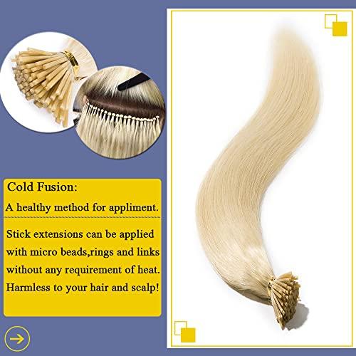 SEGO SEGO Pre Bonded I Tip Hair Extension Human Hair Keratin Stick Hair Extensions Cold Fusion for Women Smooth Straight 100 Strands/pack #60 Platinum Blonde 22 Inch 50g
