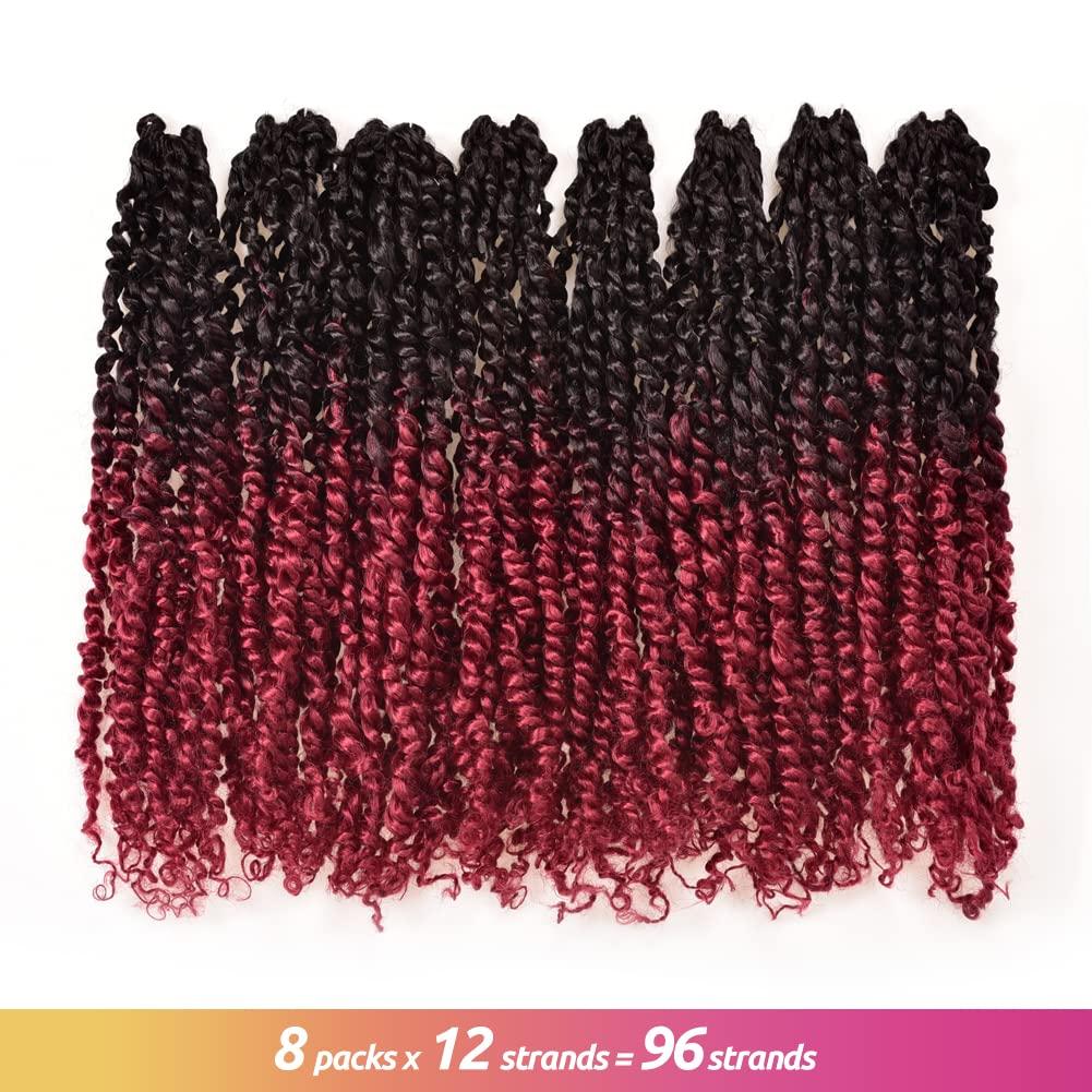 ToyoTress ToyoTress Tiana Passion Twist Hair - 14 Inch 8 Packs Ombre Burgundy Red Pre-Looped Pre-Twisted Passion Twists Crochet Braids Made Of Bohemian Hair Synthetic Braiding Hair Extension (14 Inch, OT118-8P)