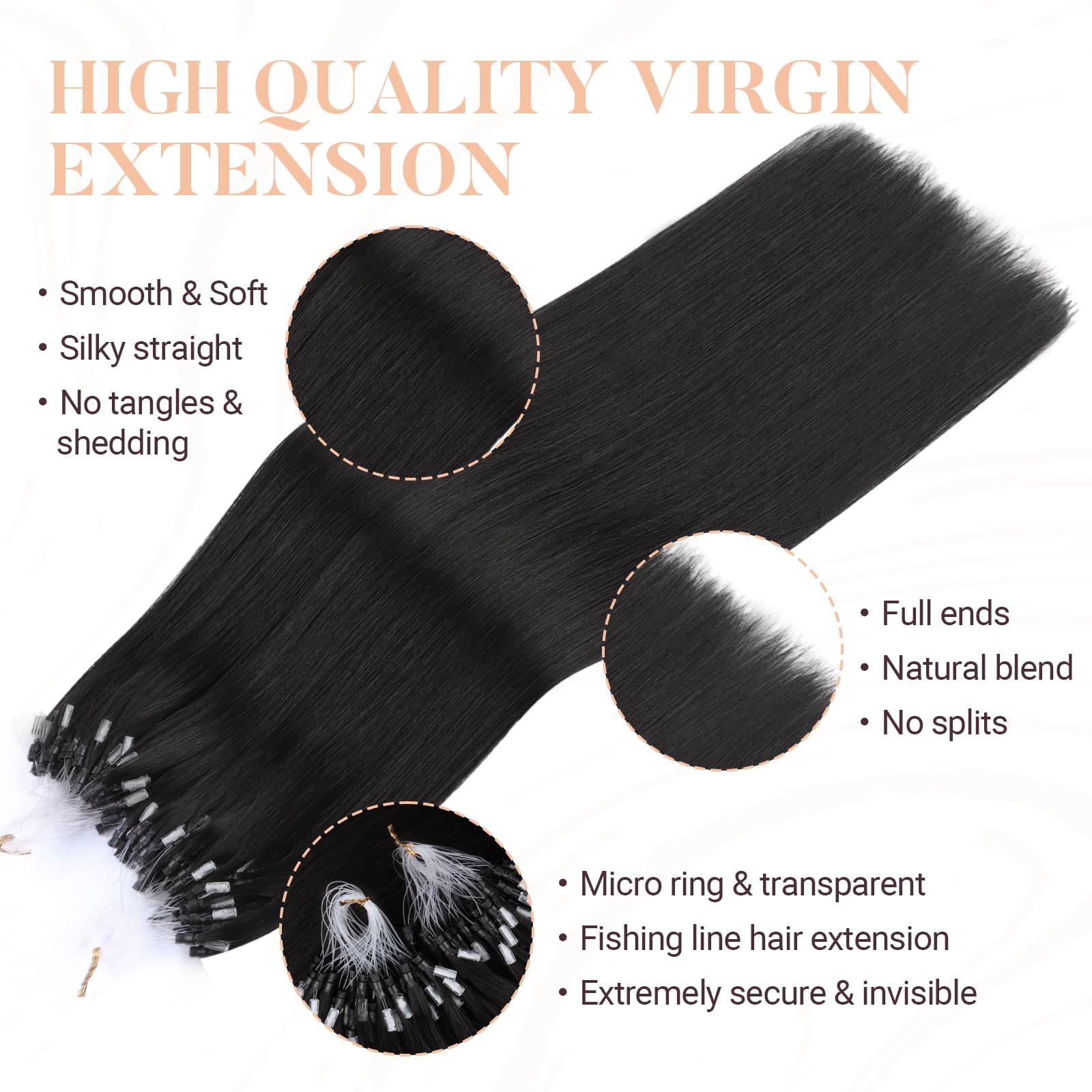 MAXITA MAXITA Microlink Hair Extensions Human Hair Natural Black Micro Bead Hair Extensions Virgin Human Hair, 50g/50 Strands/Pack, 20 In