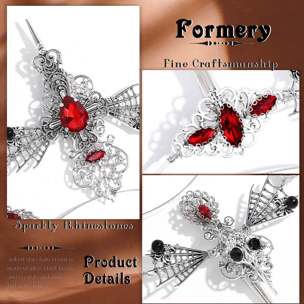 Formery Formery Spiked Halo Crown Silver Rhinestones Spider Halo Headpiece Halloween Festival Photo-shoot Crow Cross Halo Headband for Women and Girls