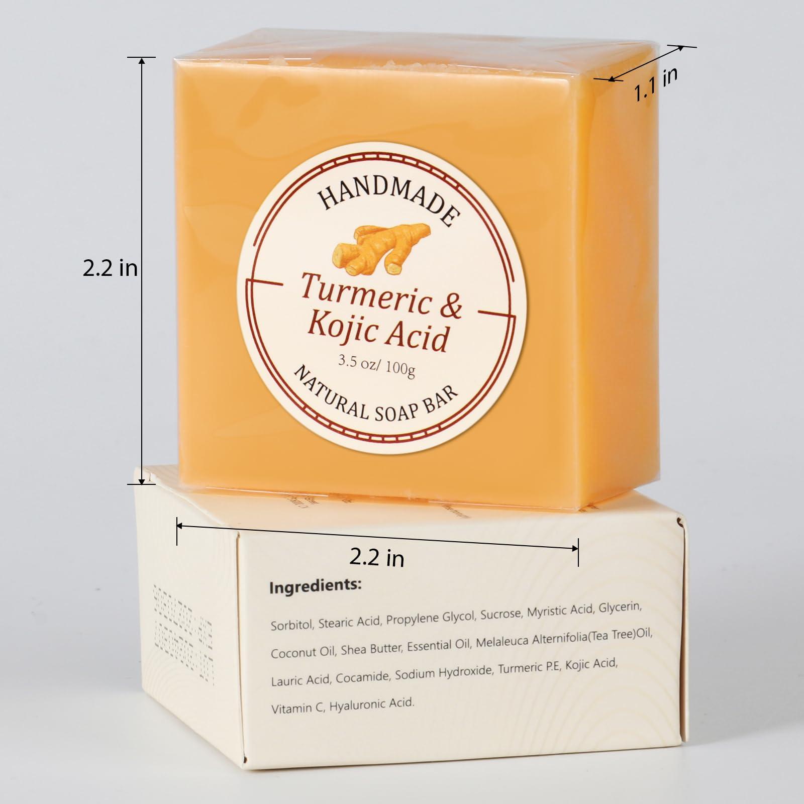 PALFICAB PALFICAB Kojic Acid Soap, Turmeric Soap Bar for Dark Spots, Skin Brightening Soap with Tea Tree Oil, Shea Butter, Coconut Oil & Vitamin C, Women Mens Bar Soap for Face Body - 3.5 oz