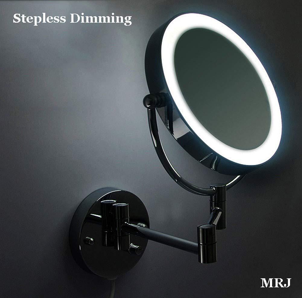 SLMASEHZX Bathroom Shaving Mirror Wall Mounted 8.5 Inch Makeup Mirror with LED Lights True Image and x5 Magnified Vanity Mirror 360 Free Rotation Extendable Arm Chrome Dimming Touch BS Plug ( Color : Di ( Colo