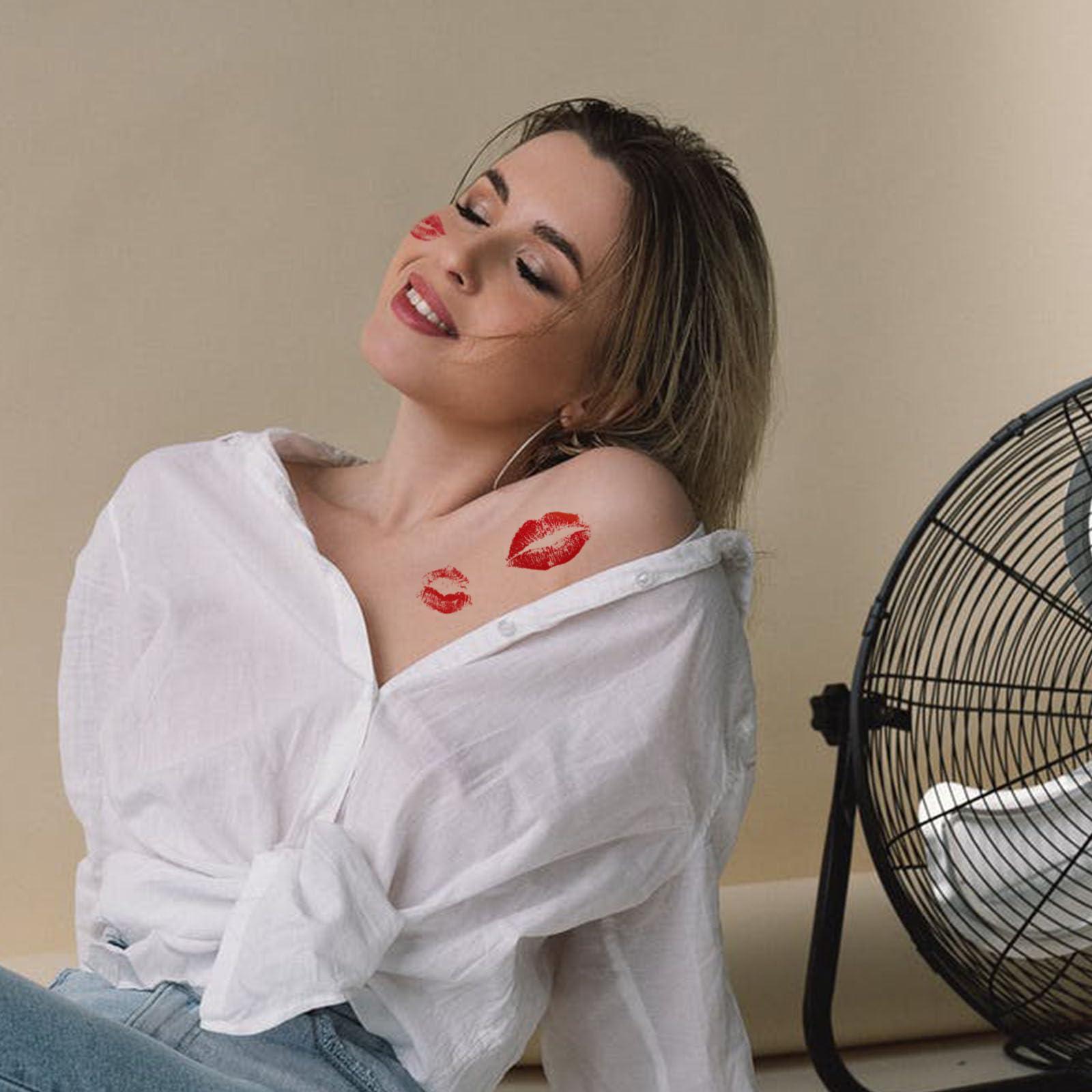 FATHER.SON 46 Pieces Valentines Lip Temporary Tattoos, Red Pink Lip Print Kiss Face Tattoo Stickers Body Decorations for Girls Kids