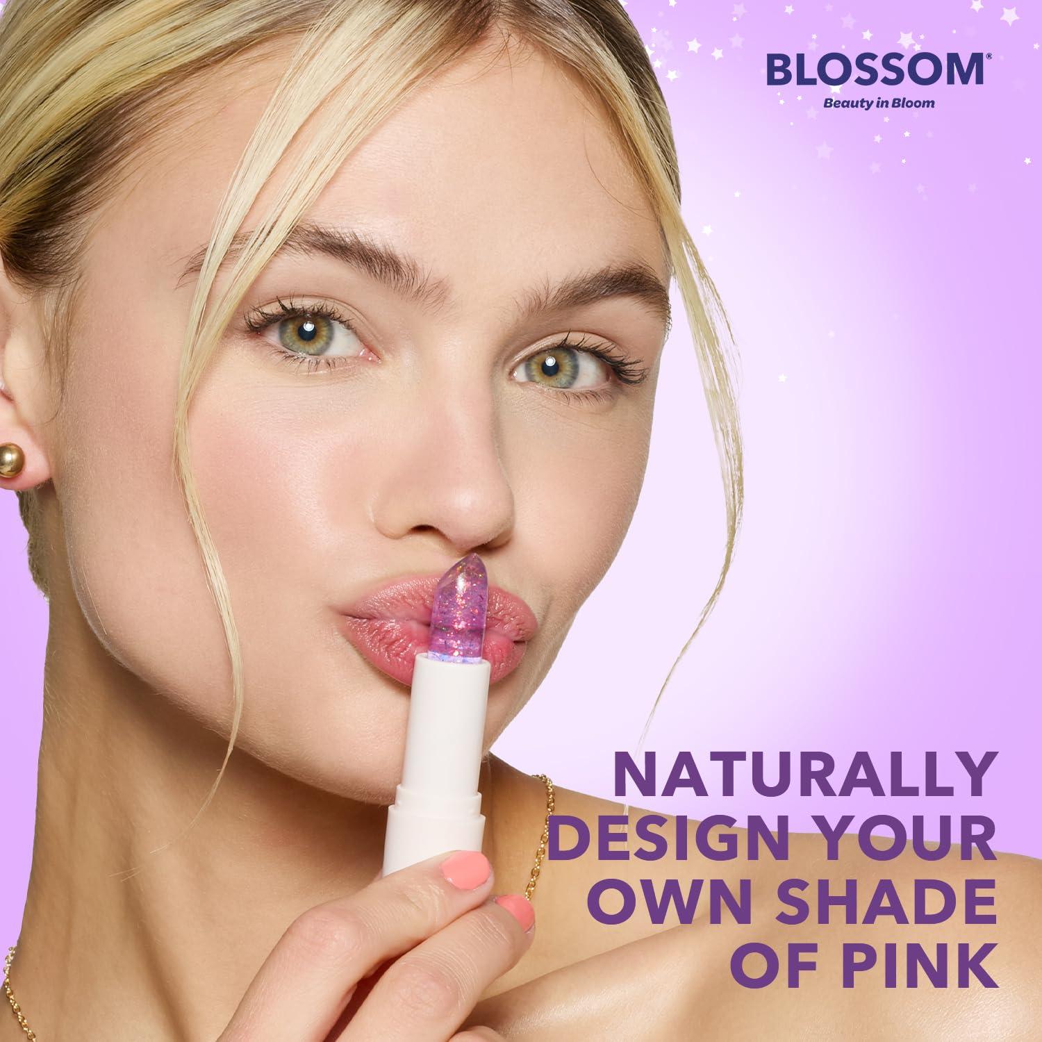 Blossom Blossom Lip Gloss Moisturizing pH Lip Balm, Color Changing Glitter Sparkle Shimmering Lip Stain Tint, 3.5g, Moonstone