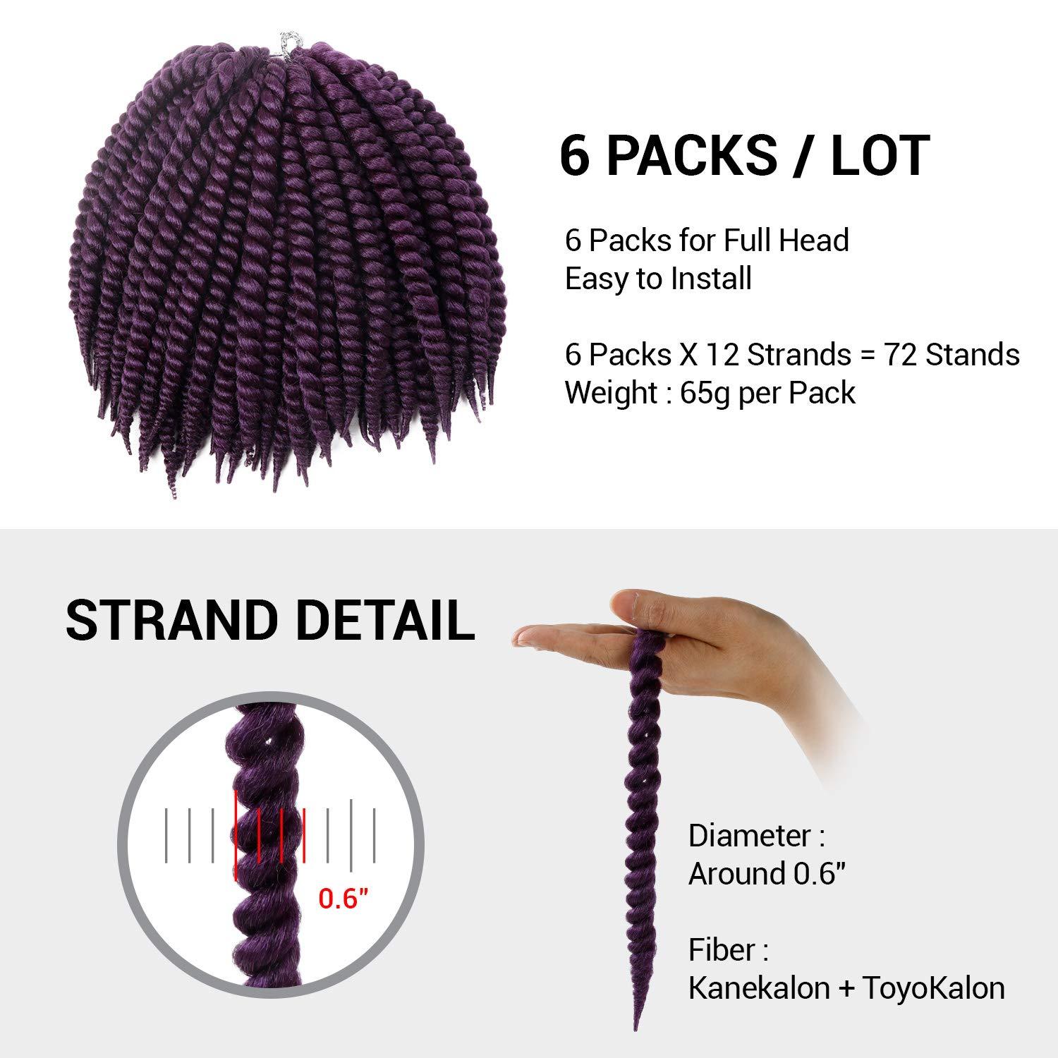 AU-THEN-TIC AU-THEN-TIC Jumbo Senegalese Twist Crochet Hair, 12 Inch, 6 Pack, Synthetic Extensions for Havana and Mambo Twist Styles, (Purple)