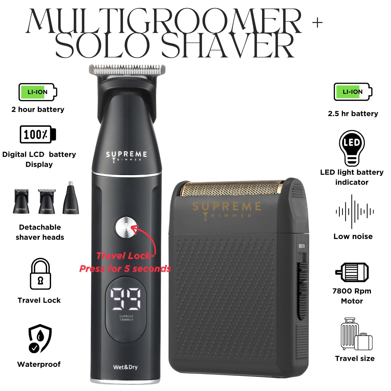 Supreme Trimmer Supreme Trimmer Multigrommer SMG3030 + Solo Foil Shaver Kit | Wet/Dry 14PC Kit All-in-one Nose, Ear, Head & Face Precision Beard Trimmer | Pocket Shaver for Barbers & at Home Use