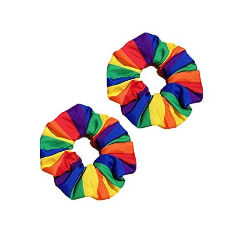 BBTDIN Rainbow Hair Scrunchies Striped Rainbow Ponytail Holder Pride Rainbow Hair Ring Tie JHP20 (2 Pcs-Set A)