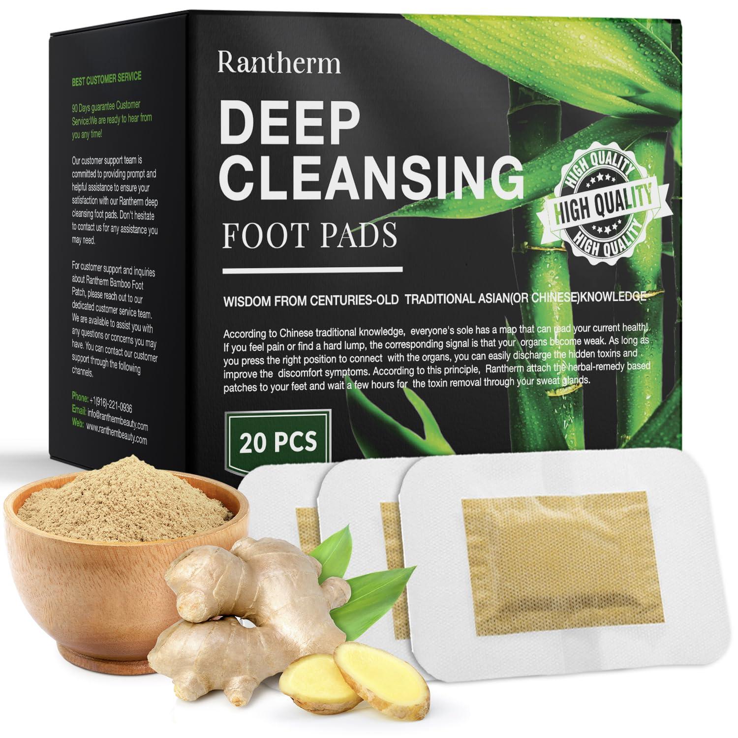 Rantherm Foot Paches, Premium Deep Cleansing Foot Pads, Bamboo Foot Paches, Ginger Foot Pads for Promoting Sleeping, Relieving Fatigue and Relaxing Muscles & Tendons and Eliminate Moisture 20 Packs