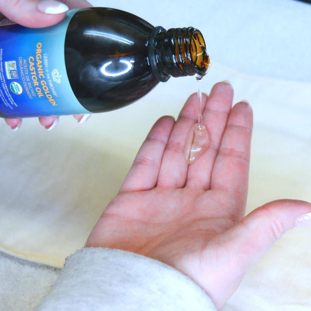 QUEEN OF THE THRONES QUEEN OF THE THRONES Organic Golden Castor Oil | 100% Pure for Hair, Skin, Nails, Brows & Lashes | Hexane-Free | USDA Certified [8.4oz (250ml)]