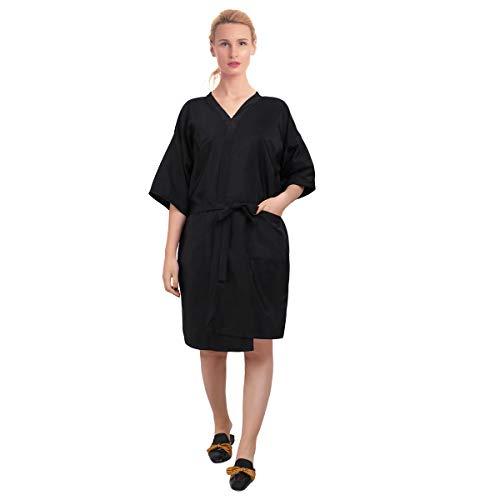 Lurrose Lurrose Salon Client Gown Waterproof Hair Salon Smock Kimono Style Hairdressing Clothes with Pocket for SPA Hotel (Black)