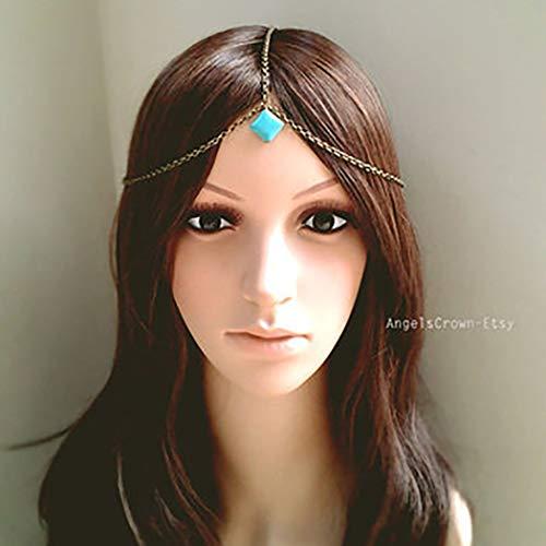 Bomine Bomine Boho Head Chain Forehead Turquoise Hair Chain Festival Headpieces Hair Acessories for Women and Girls (Silver)
