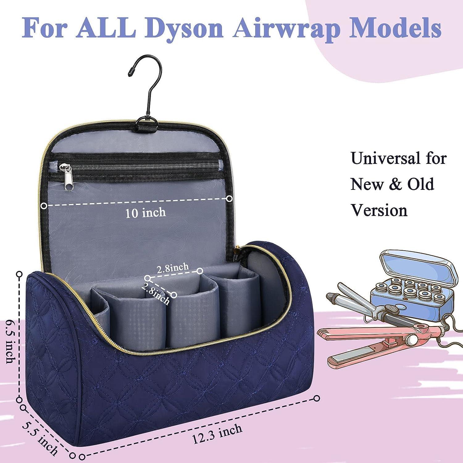 Mancro Padded Travel Case Compatible with Dyson Airwrap Complete Styler and Attachments, Portable Storage Bag with Metal Hanging Hook for Airwrap All Models, Long Barrels, Hair Curler Accessories, Blue+Black