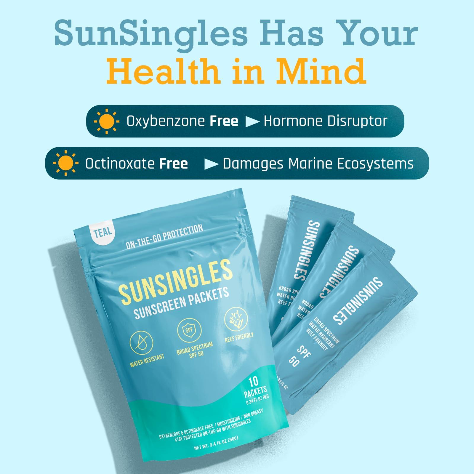 BROTION SunSingles Travel Size Sunscreen 10 Pack, Water/Sweat Resistant, SPF 50, PABA Free Mini Sunscreen, Reef Safe Sunscreen, Single Use Packets 0.34 Fl OZ